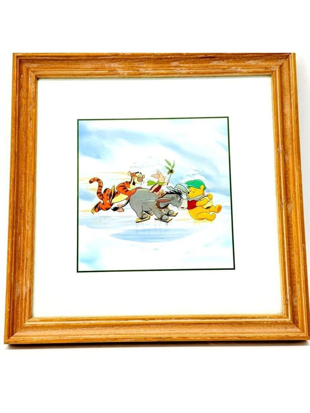 Vintage Disney Winnie The Pooh Winter Ice Skating Framed Print Tigger Piglet 10"